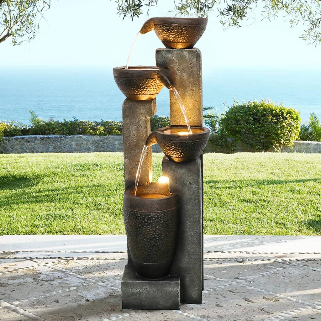 4-Tier Outdoor Water Fountain with Led Lights
