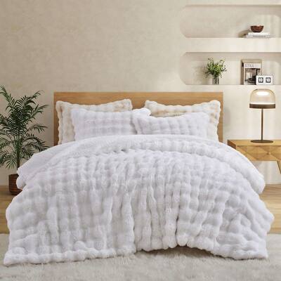 Dual-Side Fluffy Faux Rabbit Fur Comforter Set, Winter Plush Fuzzy Bedding Set