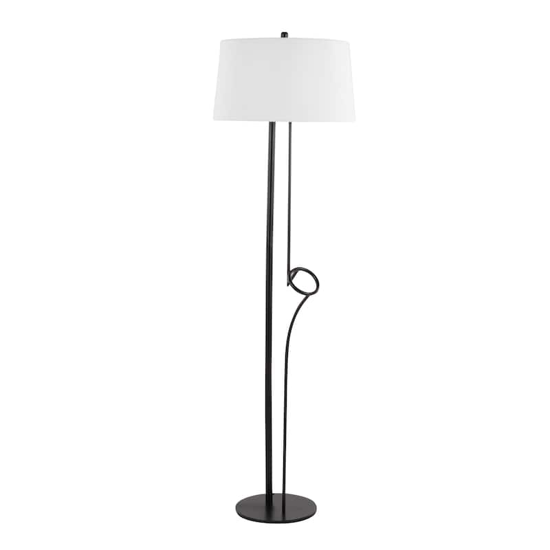 Lumisource Shadow Floor Lamp in Black Steel with White Linen Shade - 20.5"Lx20.5"Wx67"H