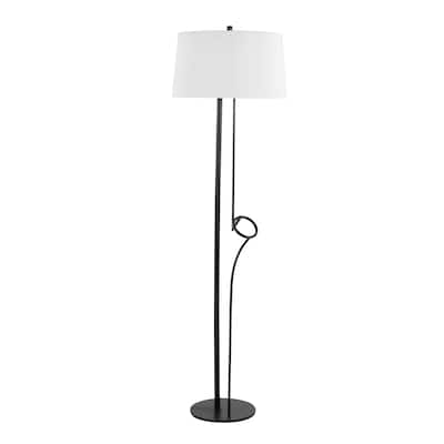 Lumisource Shadow Floor Lamp in Black Steel with White Linen Shade - 20.5"Lx20.5"Wx67"H