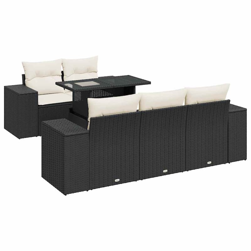 vidaXL Patio Sofa Set with Cushions Outdoor Furniture 6 Piece Poly Rattan - 32.7 x 24.4 x 27.2