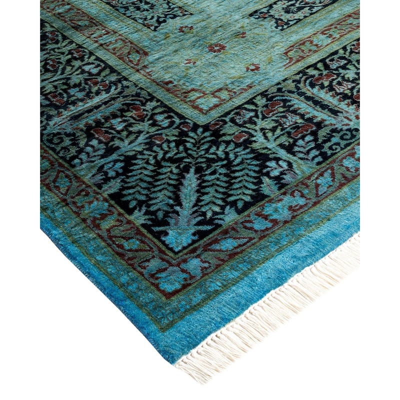 Overton Hand Knotted Wool Vintage Inspired Modern Contemporary Overdyed Blue Area Rug - 9' 2" x 12' 1"