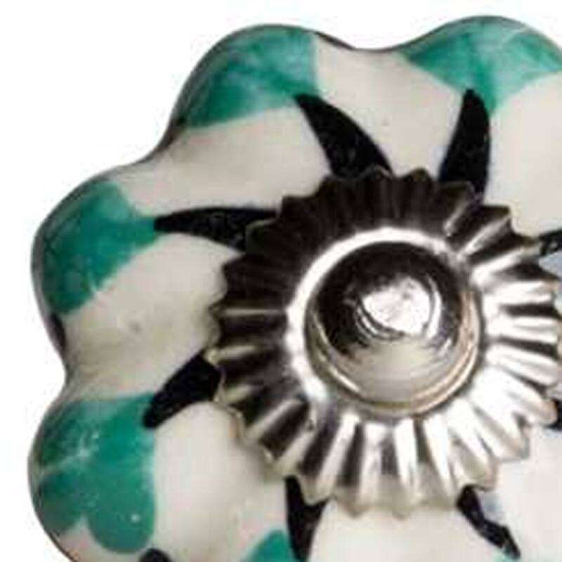 Set of 12 Hand-Painted Scalloped Ceramic Drawer Knobs - 1.5" x 1.5" x 1.5"