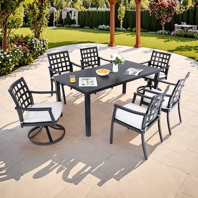 7-Piece Modern Outdoor Patio Dining Set with A Rectangular Table and Six Chairs