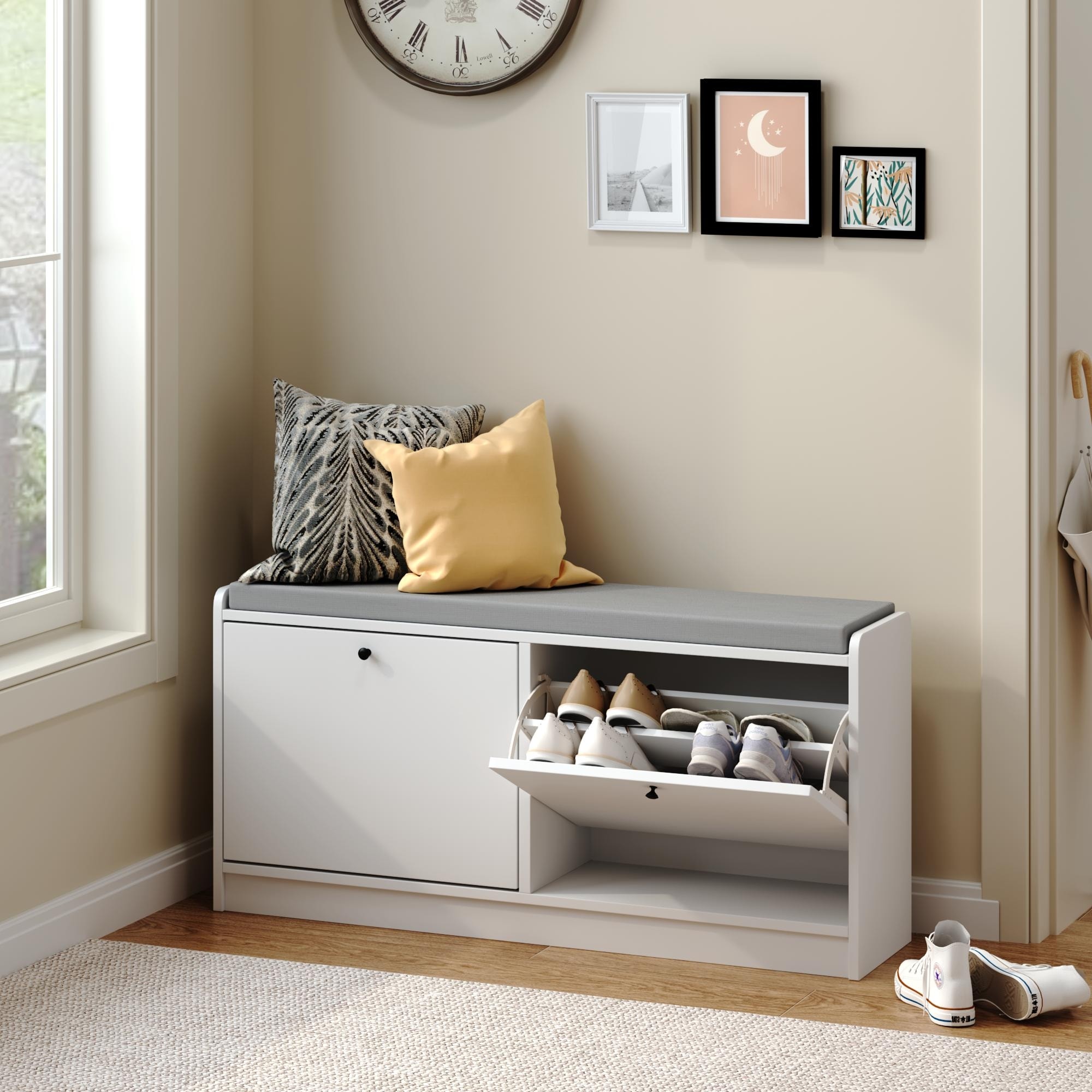 Shoe Rack Bench Shoe Organizer Cabinet with Cushion for Entrance, Hallway