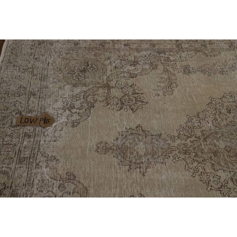 Distressed Tabriz Persian Area Rug Hand-Knotted Green Wool Carpet - 6'5" x 9'0"