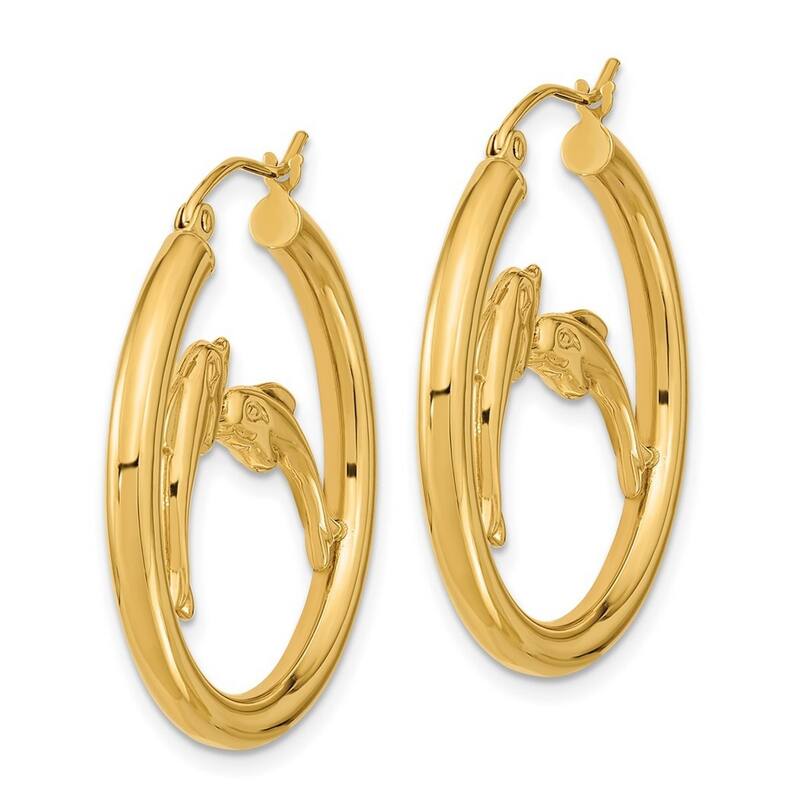 Curata 14k Yellow Gold Polished Dolphins Hoop Earrings 32.52x2.91mm