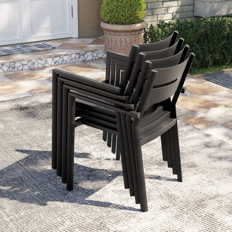 Outdoor 7-piece Patio Dining Set with Stackable Dining Chairs