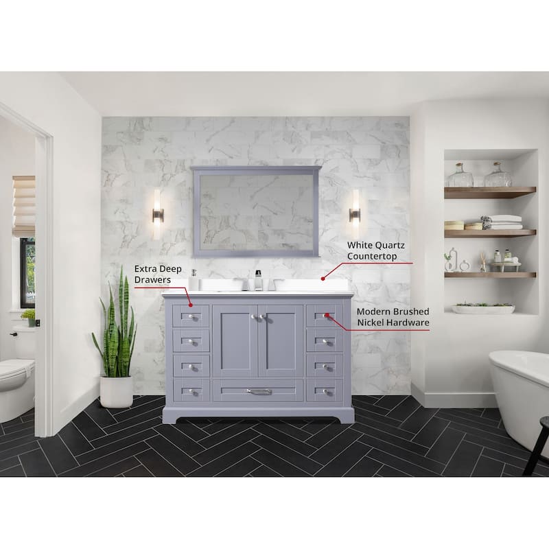 Dukes 48 in. W x 22 in. D Dark Grey Single Bath Vanity, White Quartz Top, White Square Sink, and 46 in. Mirror