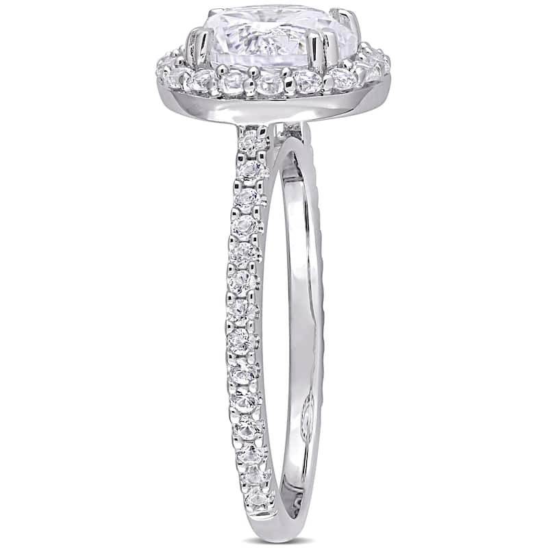 Miadora Sterling Silver 3ct TGW Created White Sapphire Halo Engagement ring