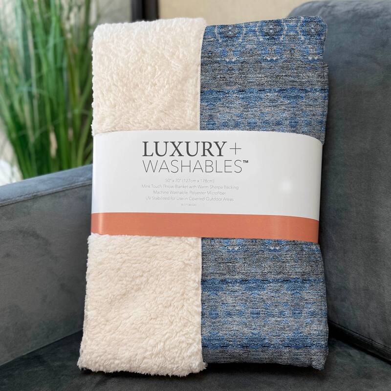 Premium Machine Washable Boho Stripes Sherpa Throw Blanket