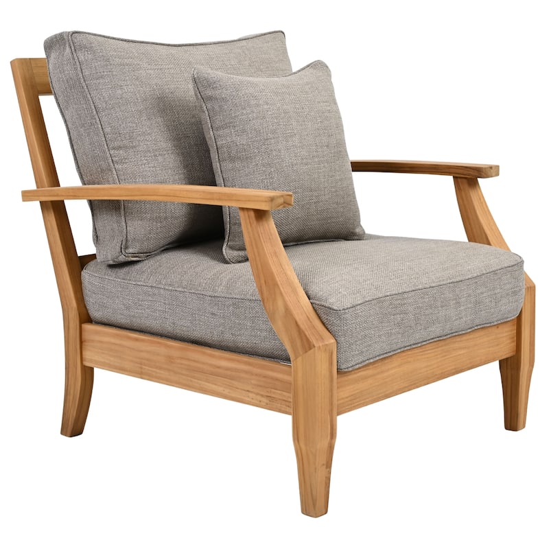 SAFAVIEH Couture Freida Wood Patio Arm Chair - 31.4" W x 35.6" L x 32.6" H - 31"W x 36"D x 33"H
