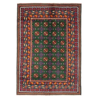 ECARPETGALLERY Hand-knotted Afghan Dark Green Wool Rug - 4'9 x 6'6
