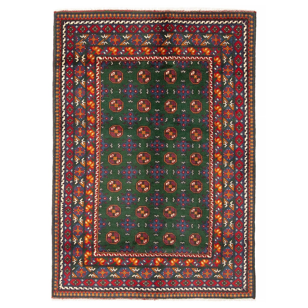 ECARPETGALLERY Hand-knotted Afghan Dark Green Wool Rug - 4'9 x 6'6