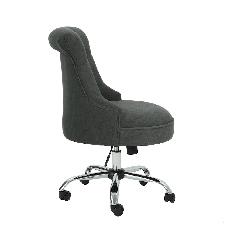 Ovi Swivel Office Chair, Rolling Wheels, Dark Gray Fabric, Tufted Back