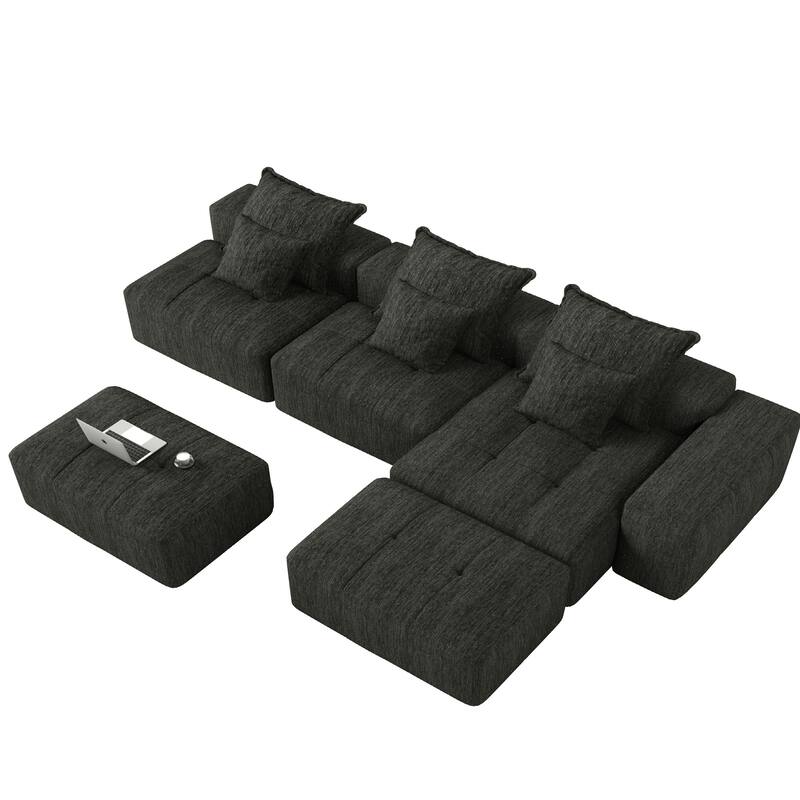 Modern Oversized Modular Chenille Sectional Sofa with Cushions and 6 Pillows for Living Room