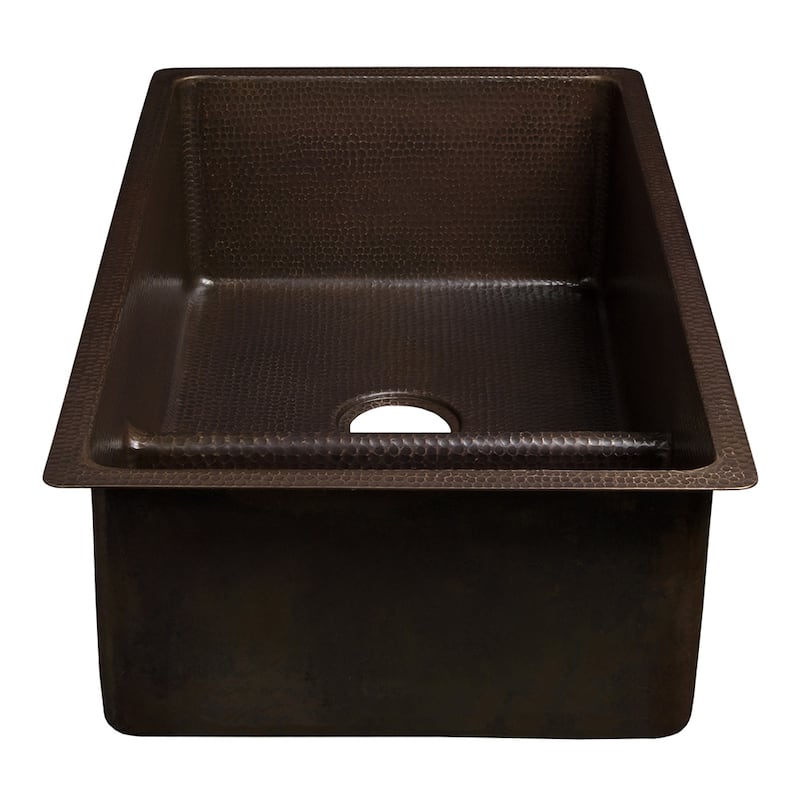 33-in Hammered Copper Kitchen 70/30 Double Basin Sink with Short 5-in Divider w/ Accessories (KSP3_K70DB33199-SD5)