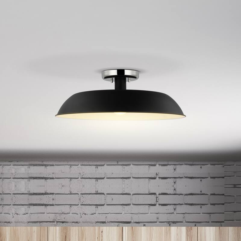 Colony - 1 Light - Medium Semi-Flush Mount Fixture - Matte Black with Polished Nickel