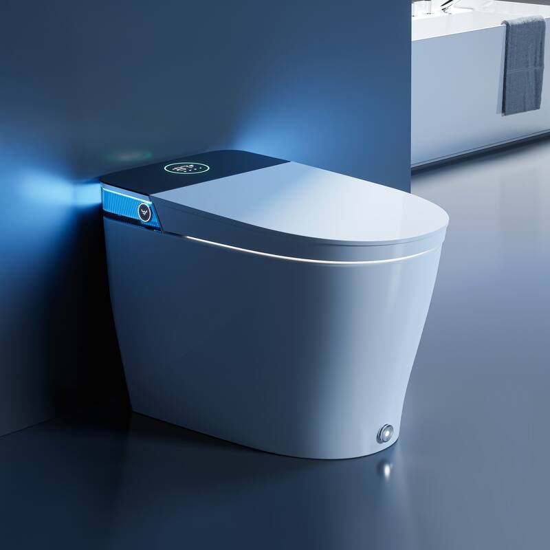 HOROW Luxury Elongated Smart Bidet Toilet in White with Ambient Light Built In Tank Auto Open Close and UV Sterilization - White