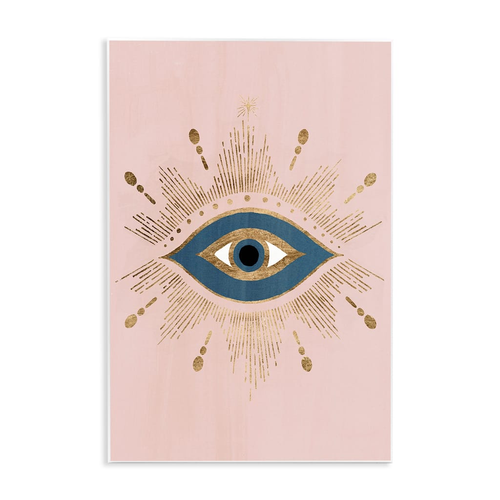 Stupell Evil Eye Glam Boho Pattern Bold Blue Pink Wood Wall Art