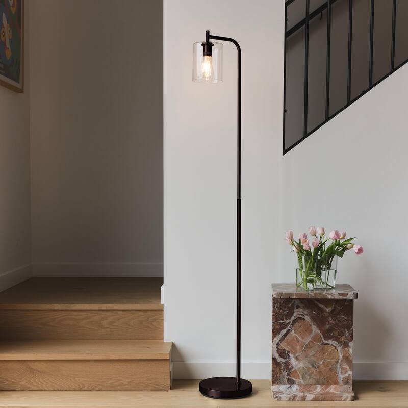 Brightech Elizabeth 66 in. Oil Brushed Bronze Industrial LED Super Bright Floor Lamp with Glass Cylinder Shade