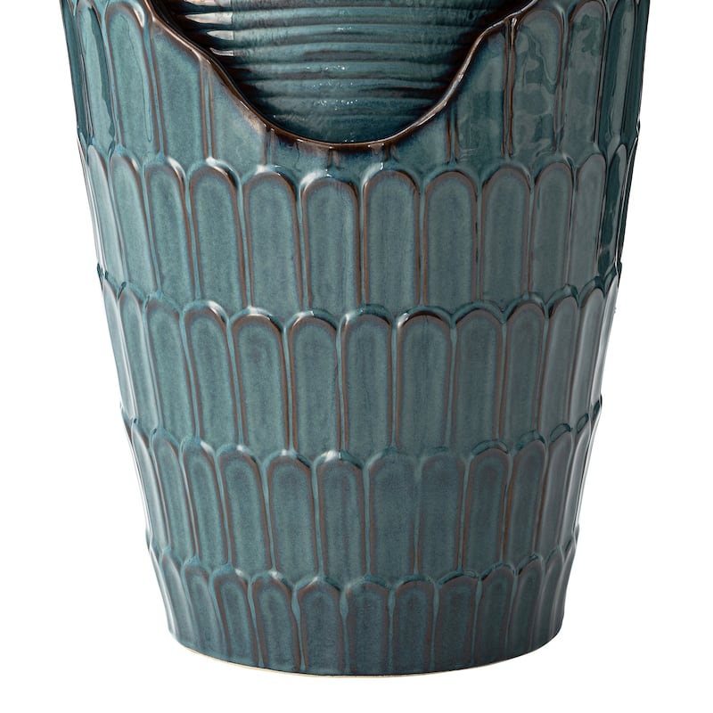 Glitzhome Oversized LED Lighted Ceramic Pot Floor Fountains for Outdoor Garden