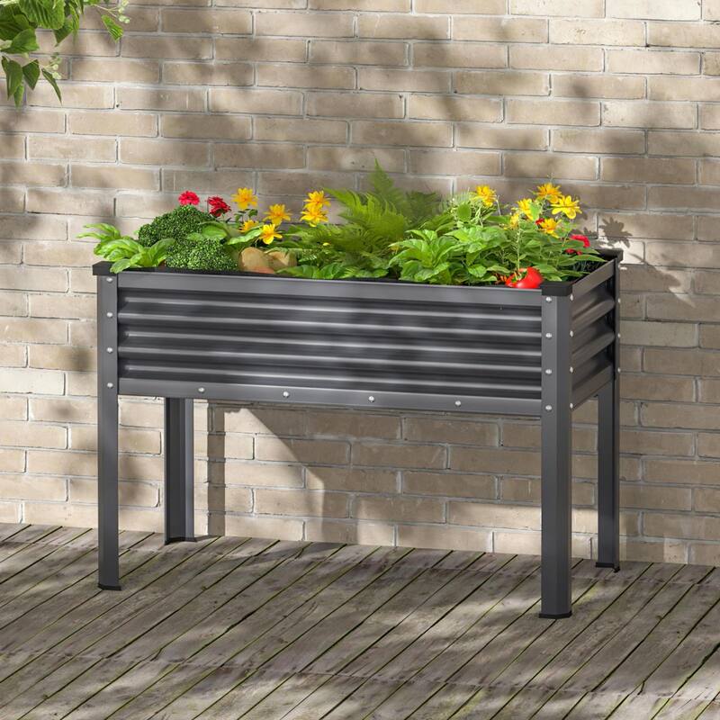 VEIKOUS 7.5 Cu.ft Galvanized Steel Raised Garden Bed, Large Outdoor Planter Box with Drainage Holes