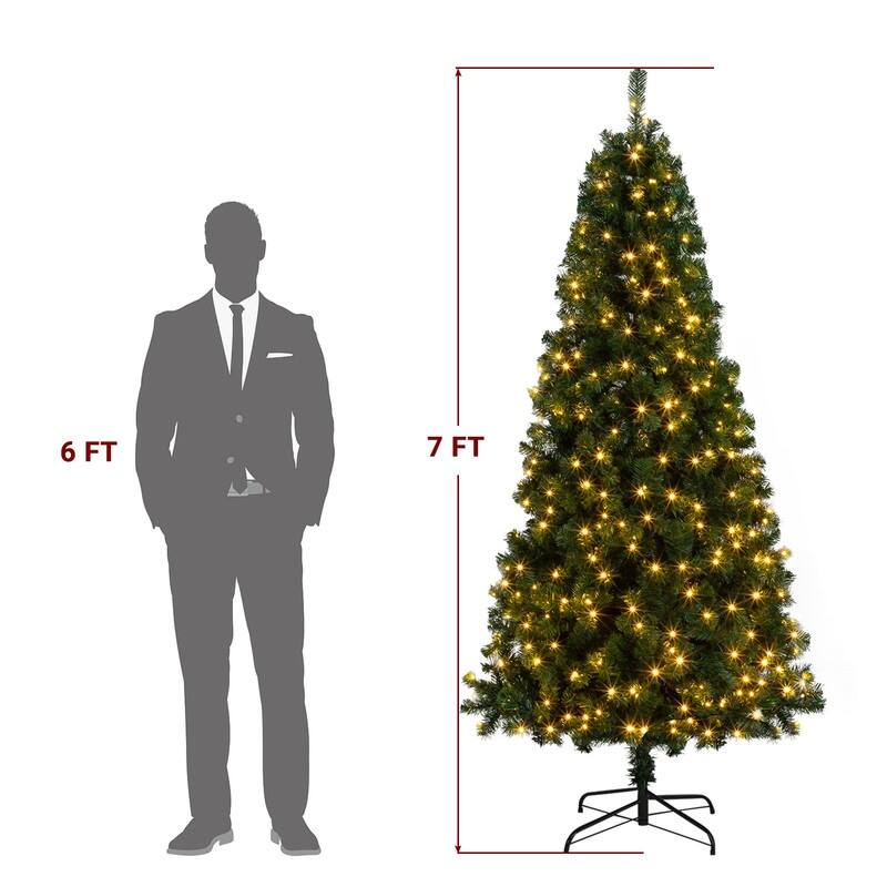 7ft 1100 Branches 200 Lights Warm Color 8 Modes Christmas Tree - N/A