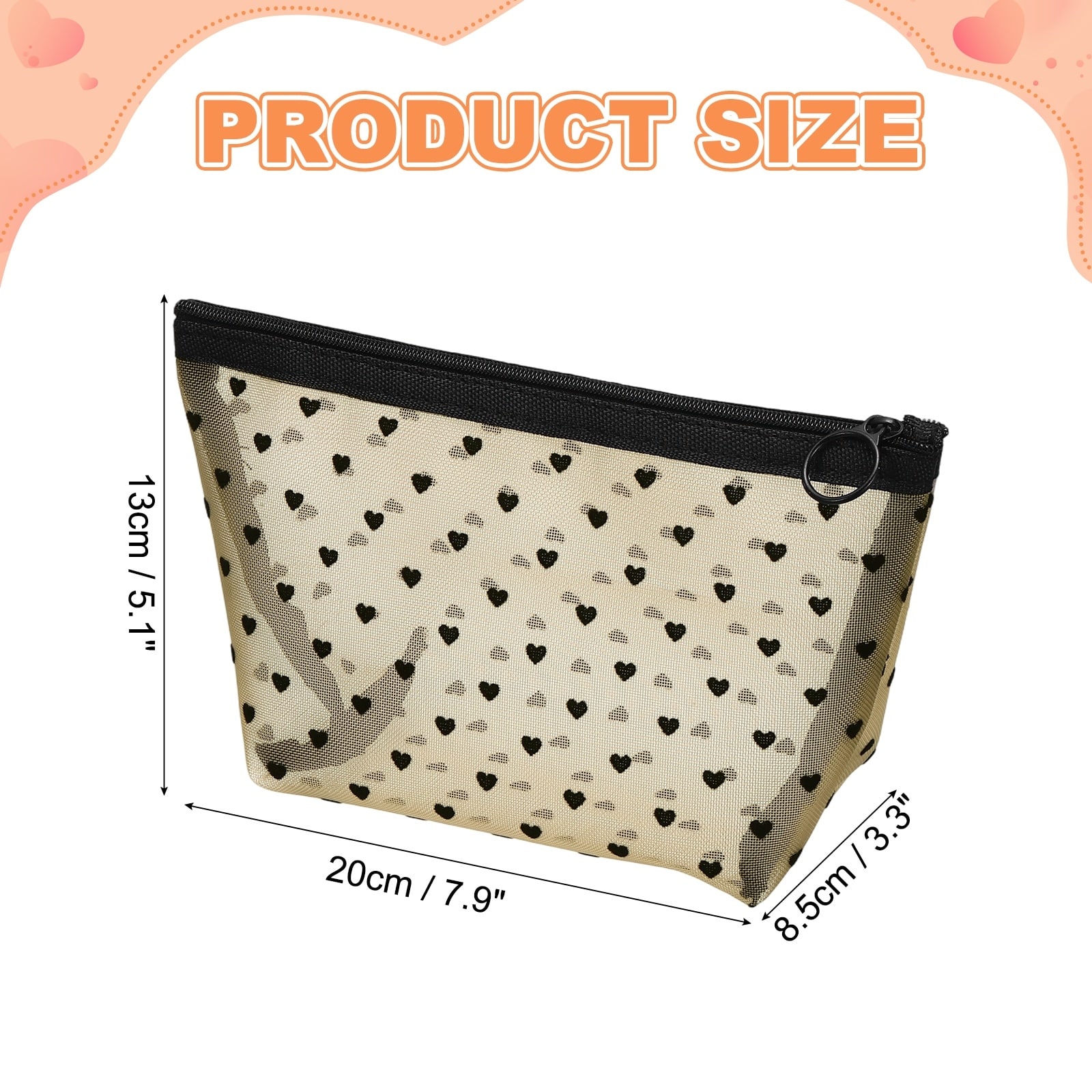 Cute Mini Makeup Bag, Mesh Cosmetic Bag Triangle for Women Small Purse Heart Printed Organizer Pouches with Zipper