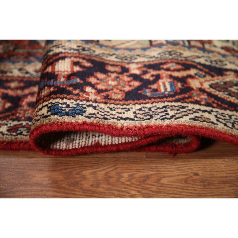 Hand Knotted Oriental 100% Wool Carpet Traditional Medallion Red Malayer Runner Rug - 10' 7'' X 3' 11''