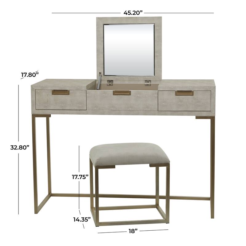 Light Gray Wood Vanity with Stool with Hidden Mirror