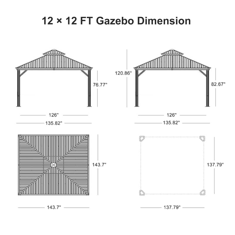 PURPLE LEAF Outdoor Galvanized Steel Hardtop Gazebo, Aluminum Frame Gazebo With Curtains