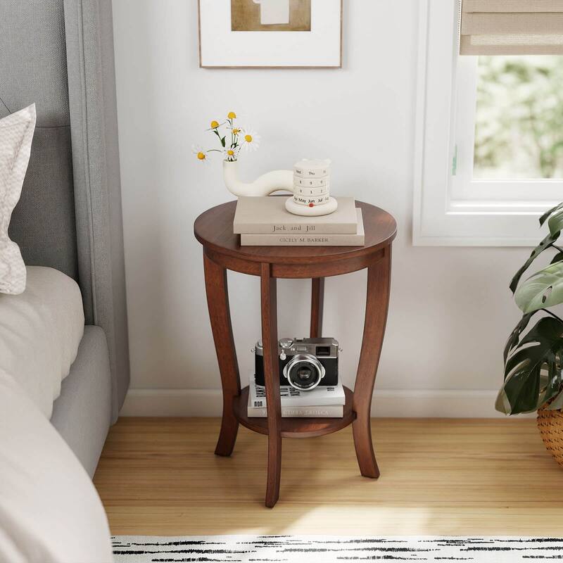 Costway 2 PCS 2-Tier End Table 18'' Round Compact Sofa Side Nightstand - See Details