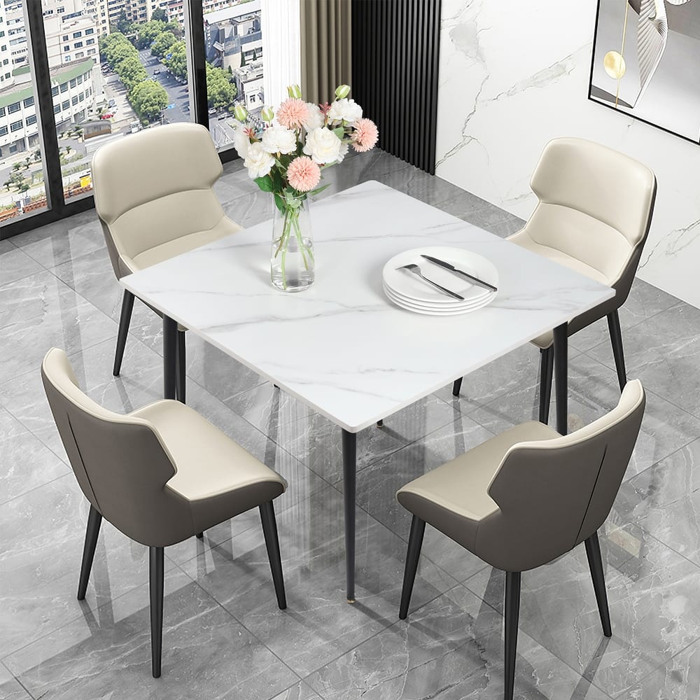Modern Slate Kitchen Dining Table with Sintered Stone Top Metal Legs (Table Only) - 31.5x31.5x30 inch