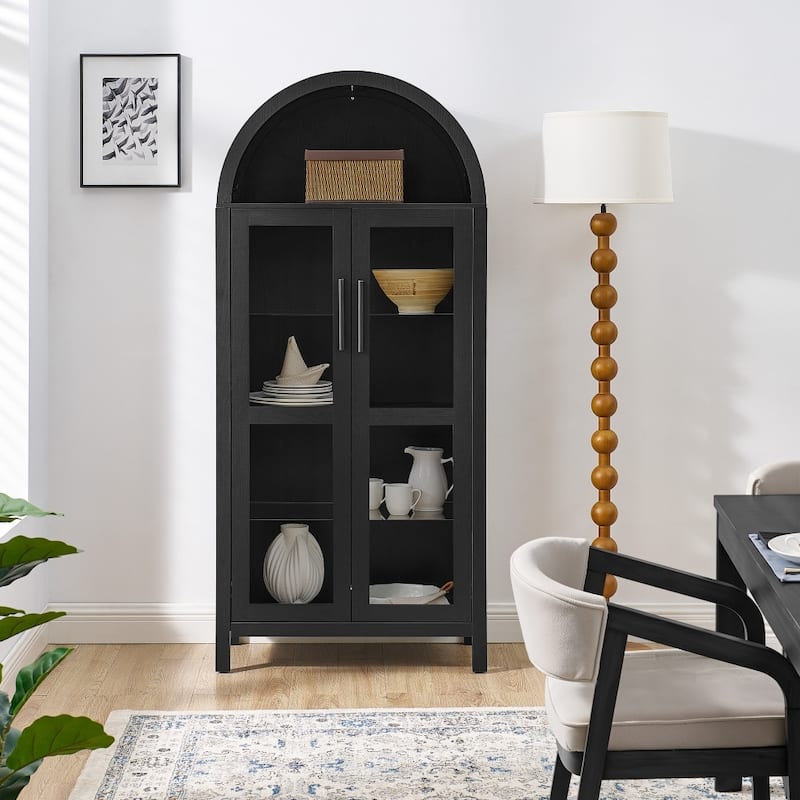 Modern Retro-style High Arched Wooden Storage Cabinet with Lamp