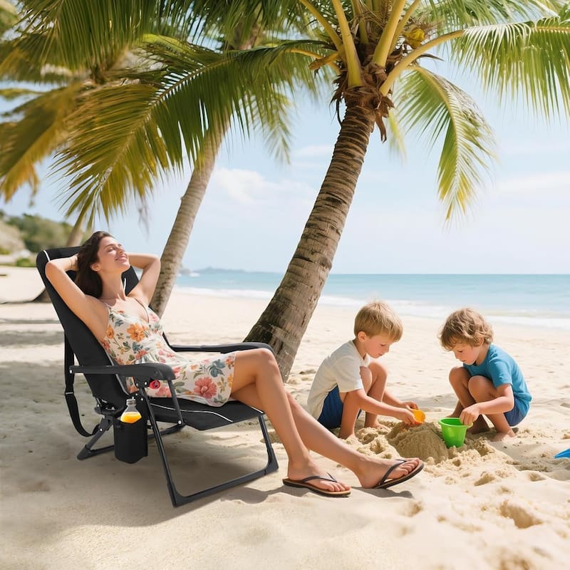 Folding Chaise Lounge Chair,Folding Beach Chair for Adults Adjustable Back