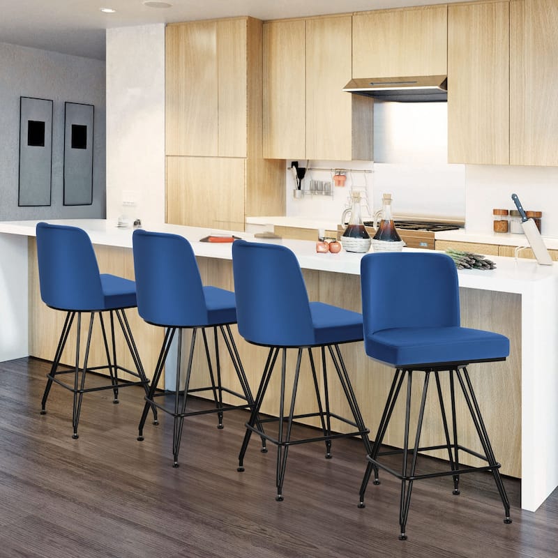 26" Leather/Velvet Swivel Counter Height Bar Stools - 38.2"H x 17.7"W x 19.1"D