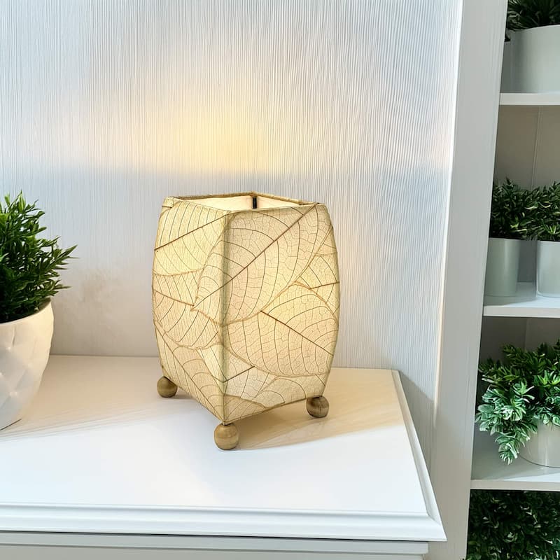 Handmade Mini Square Cocoa Leaf Table Lamp, Cocoa Leaves Shade, 6 x 6 x 9 in.
