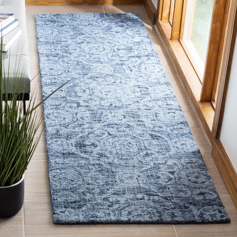 SAFAVIEH Handmade Abstract Nedelja Modern Wool Rug - 2'3" x 8' Runner - Blue