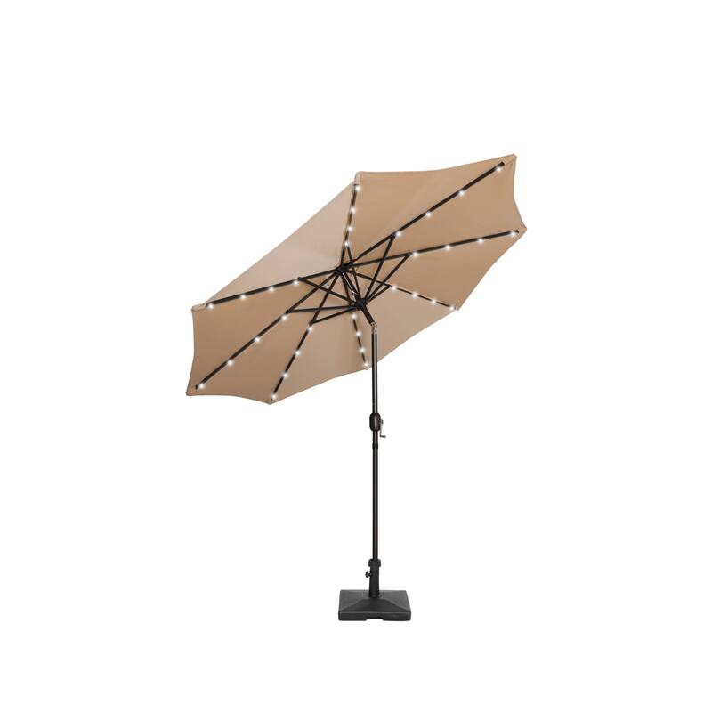 9 Ft. Solar Power Lighted Patio Umbrella with Concrete Base - Beige