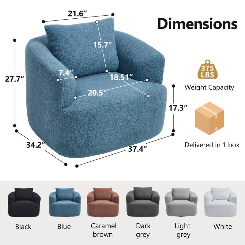 Swivel Round Sofa Chaise, Upholstered Sofa Chair with One Soft Pillow, Single Sofa with Adjustable Pillow
