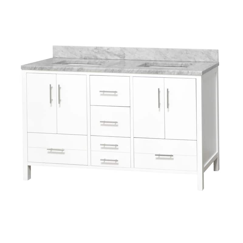 KitchenBathCollection California 60" Double Bathroom Vanity with Carrara Marble Top