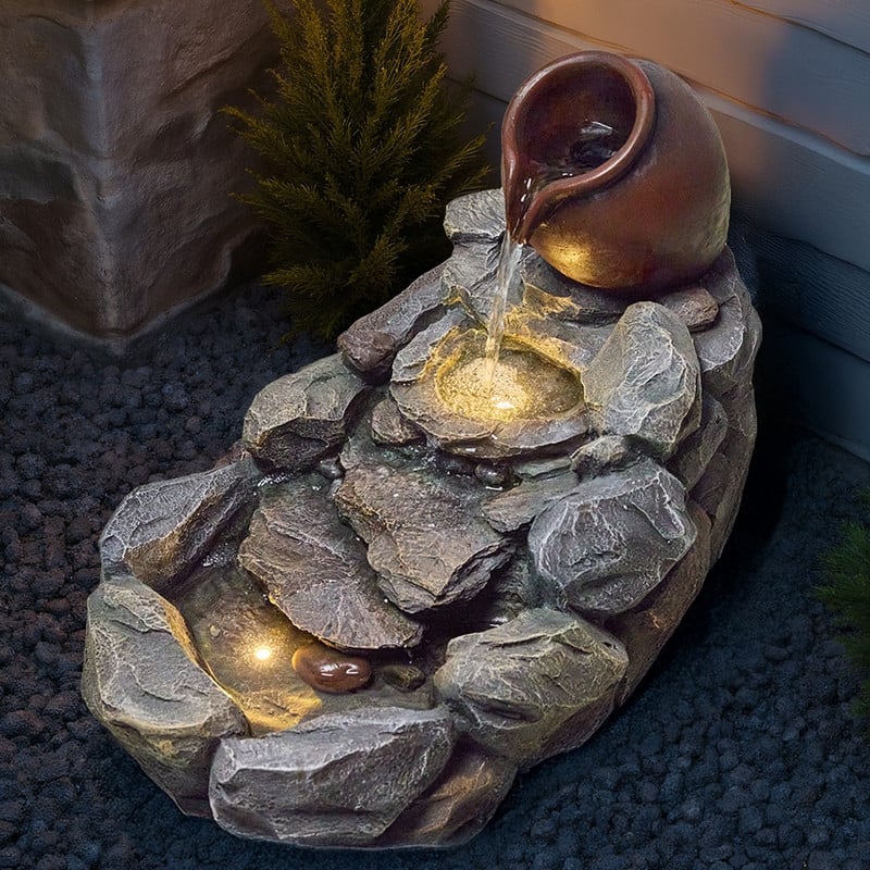 Weather-Resistant Outdoor Rocky Stream Water Fountain with LED Lights