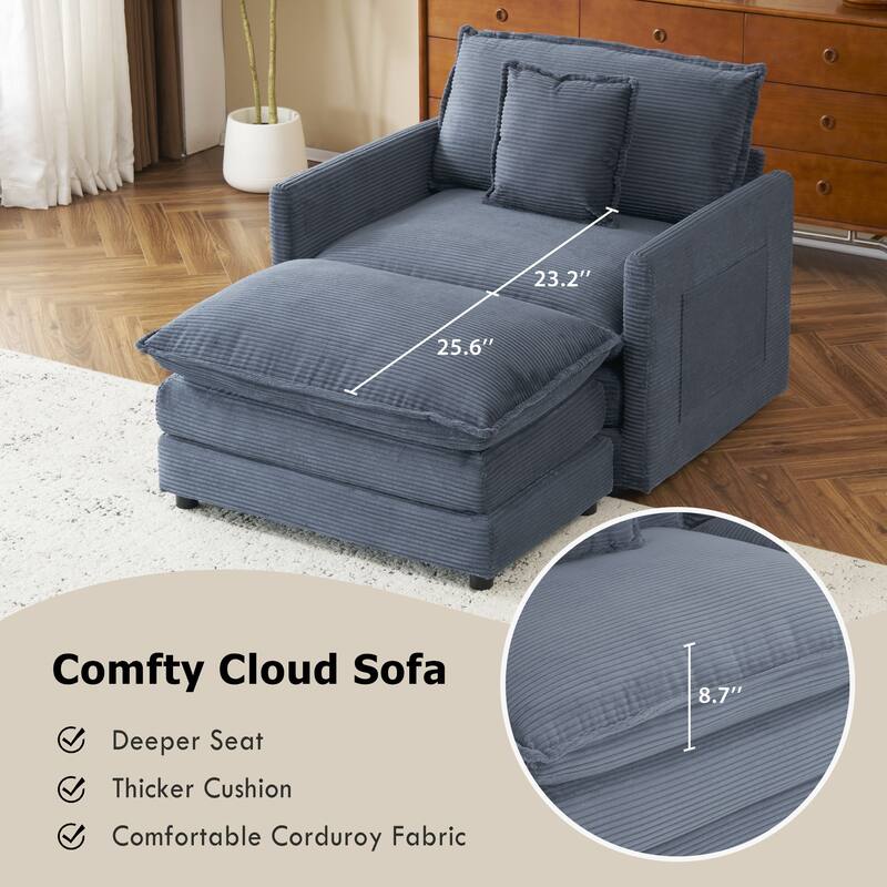 Roomfitters Compact L-Shape Sectional Sofa, Upholstered Corduroy Couch with Side Storage Pockets for Stylish Living Room
