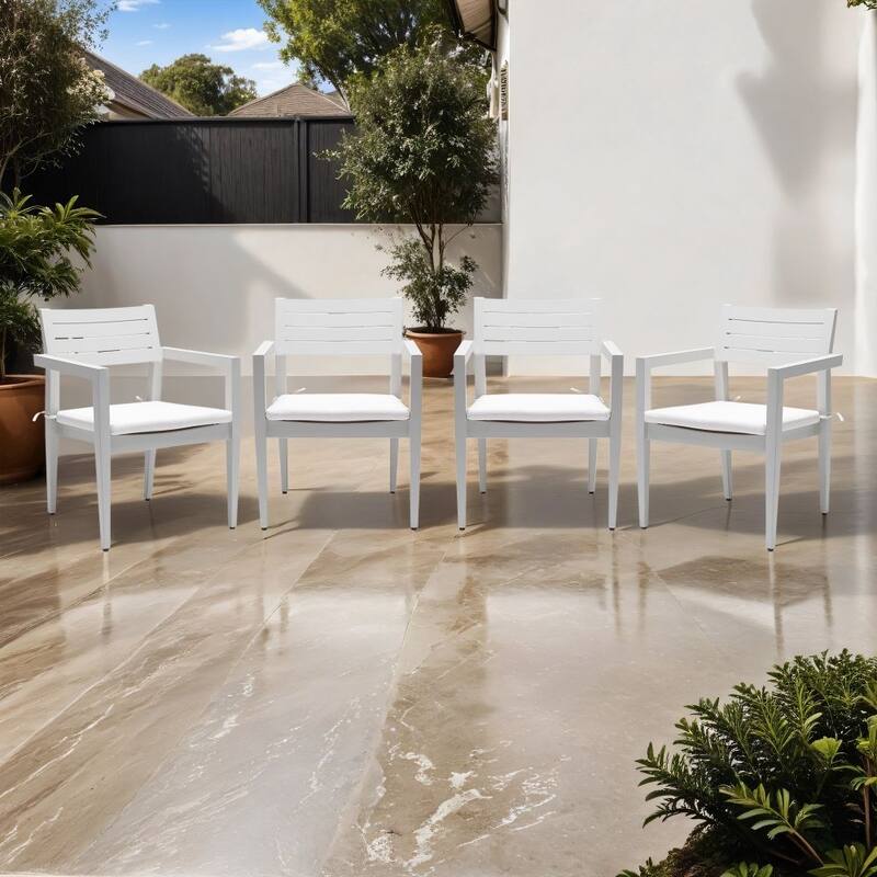 4PCS Outdoor Patio Aluminum Stationary Dining Chairs, Grayish - Grayish