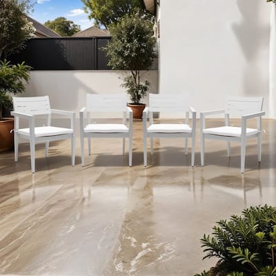 4PCS Outdoor Patio Aluminum Stationary Dining Chairs, Grayish