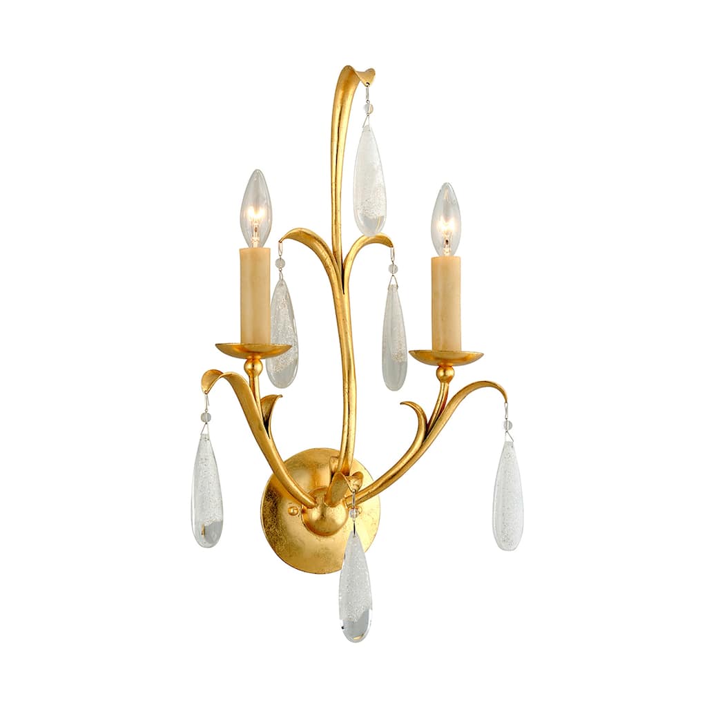 Corbett Lighting Prosecco 2-light Gold Leaf Wall Sconce with White Meteorite Glass