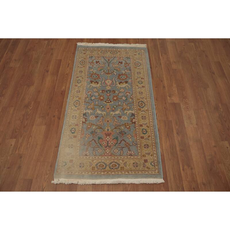 Hand Knotted Oriental 100% Wool Carpet Traditional All-Over Navy Blue & Blues Ziegler Area Rug - 3' 9'' X 2' 0''