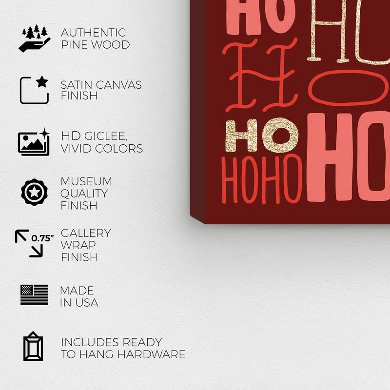 Wynwood Studio Canvas Holiday and Seasonal Ho Ho Ho Glitter Gold Red Modern & Contemporary Wall Art Canvas Print