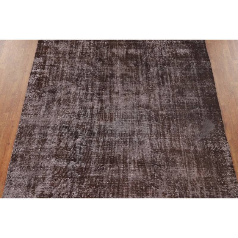 Distressed Brown Over-Dyed Anatolian Turkish Rug Handmade Wool Carpet - 7'2" x 9'10"